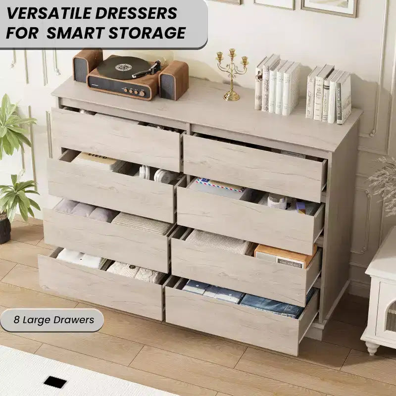 COZONY 51 Wide 8-Drawer Double Dresser Large Horizontal Chest with Deep Drawers & Wide Top for Bedroom, Closet, Living Room & Hallway