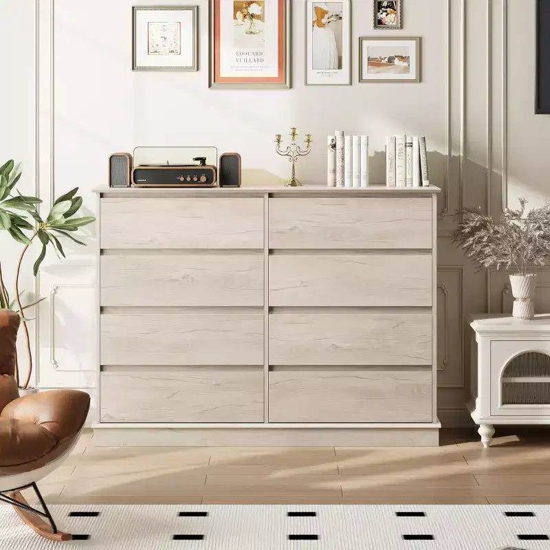 COZONY 51 Wide 8-Drawer Double Dresser Large Horizontal Chest with Deep Drawers & Wide Top for Bedroom, Closet, Living Room & Hallway