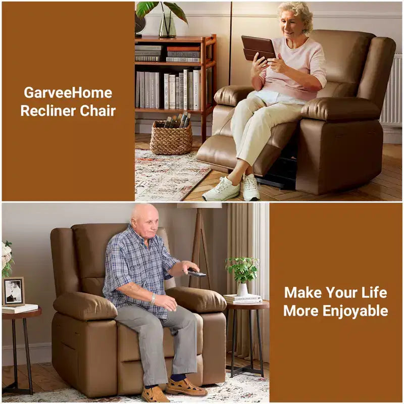 Electric Lift Recliner Chair - Heat and Massage,PU Leather Heavy Duty Power Recliner for Elderly & Mobility Impaired,Adjustable Back and Legs
