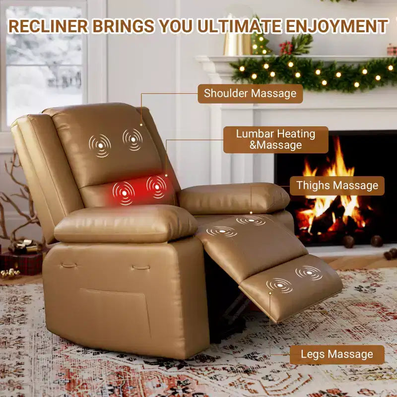 Electric Lift Recliner Chair - Heat and Massage,PU Leather Heavy Duty Power Recliner for Elderly & Mobility Impaired,Adjustable Back and Legs