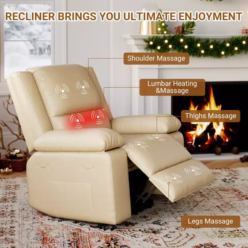 Electric Lift Recliner Chair - Heat and Massage,PU Leather Heavy Duty Power Recliner for Elderly & Mobility Impaired,Adjustable Back and Legs