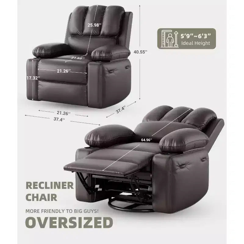 Manual Recliner Chair, PU Leather Reclining Sofa Chair, Modern Comfy Armchair for Bedroom or Living Room, Leather Recliner Chair for Adults