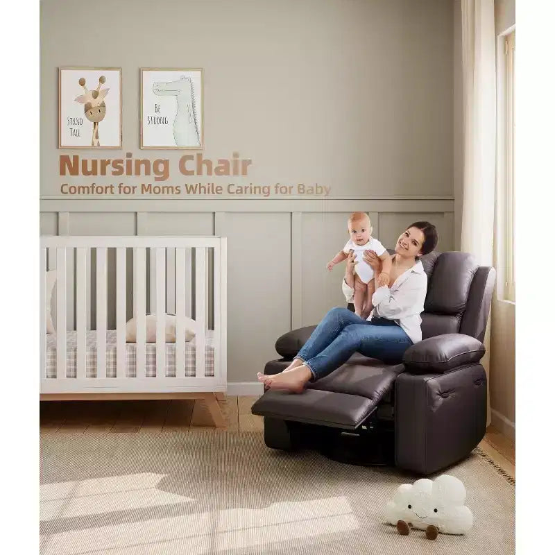 Manual Recliner Chair, PU Leather Reclining Sofa Chair, Modern Comfy Armchair for Bedroom or Living Room, Leather Recliner Chair for Adults