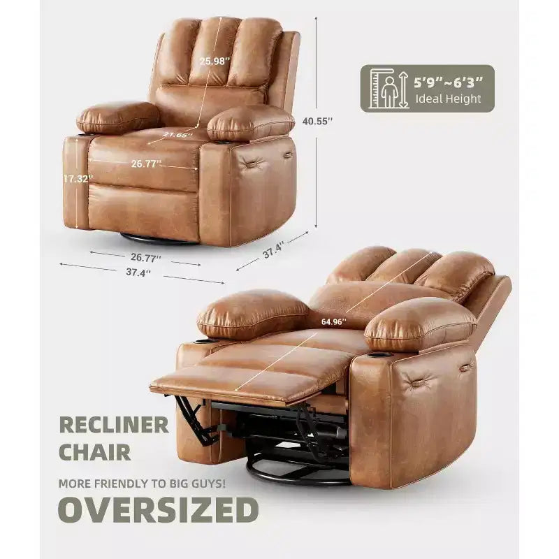 Manual Recliner Chair, PU Leather Reclining Sofa Chair, Modern Comfy Armchair for Bedroom or Living Room, Leather Recliner Chair for Adults