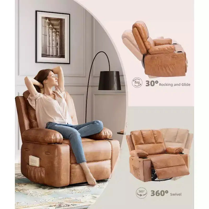Manual Recliner Chair, PU Leather Reclining Sofa Chair, Modern Comfy Armchair for Bedroom or Living Room, Leather Recliner Chair for Adults