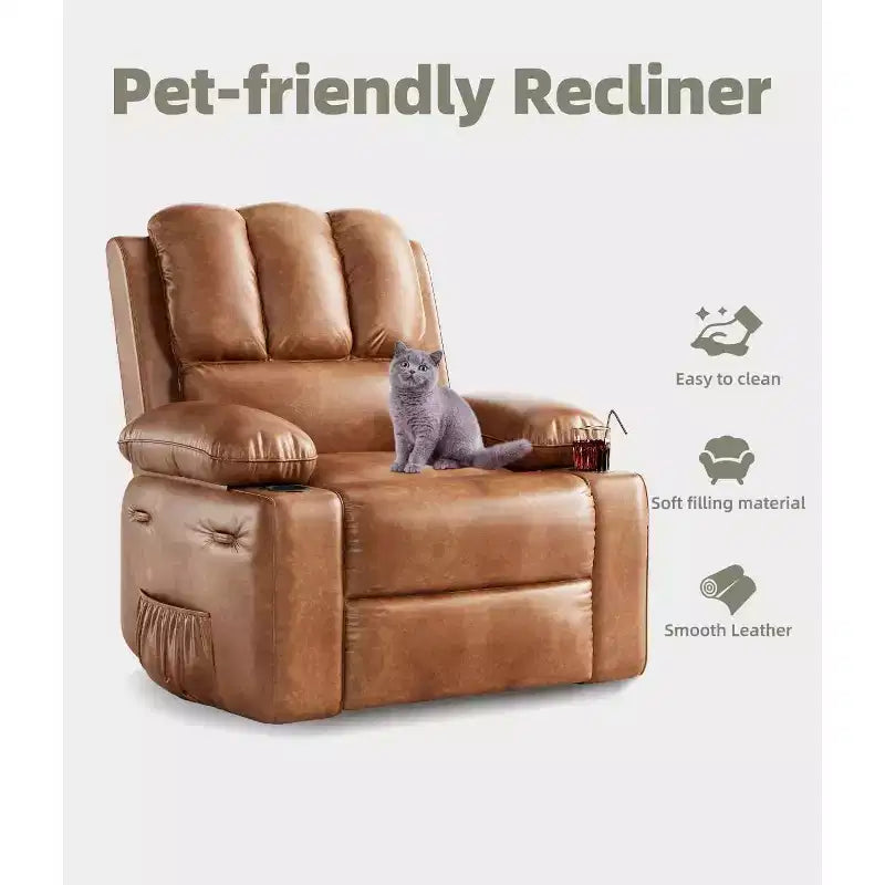 Manual Recliner Chair, PU Leather Reclining Sofa Chair, Modern Comfy Armchair for Bedroom or Living Room, Leather Recliner Chair for Adults