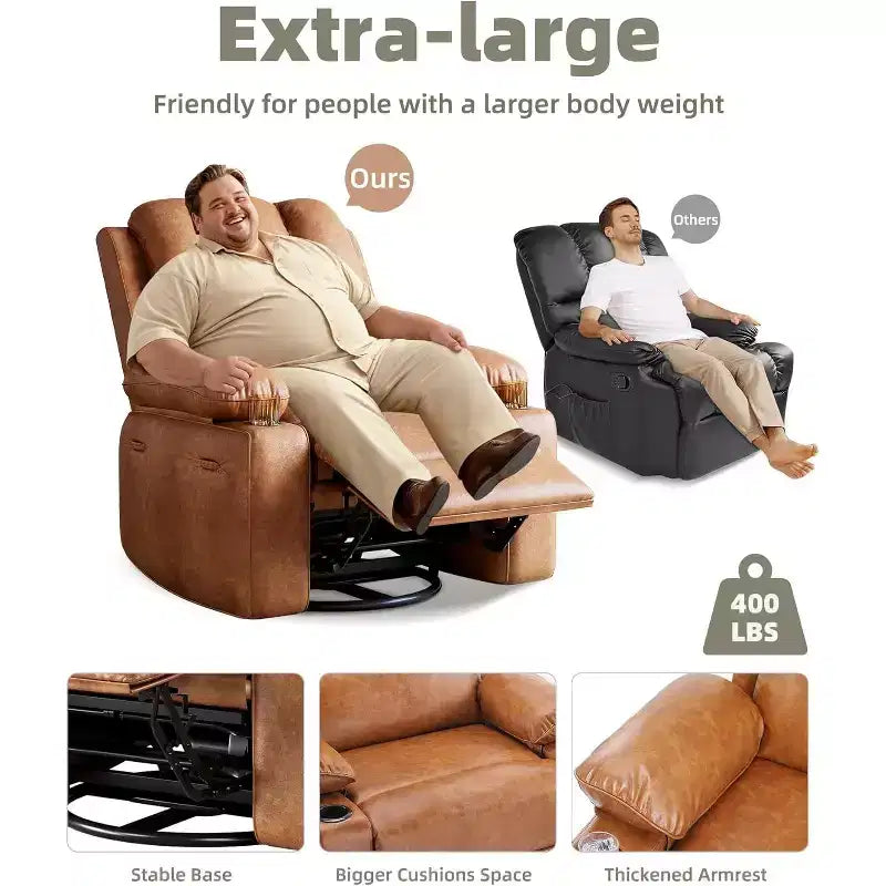 Manual Recliner Chair, PU Leather Reclining Sofa Chair, Modern Comfy Armchair for Bedroom or Living Room, Leather Recliner Chair for Adults