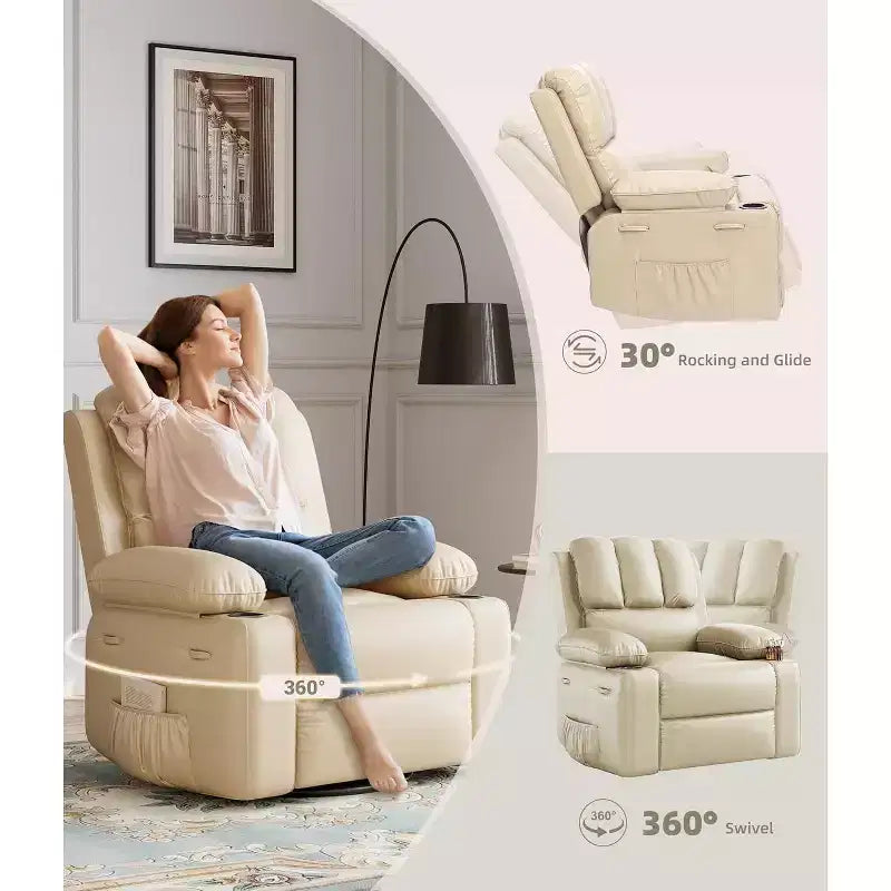 Manual Recliner Chair, PU Leather Reclining Sofa Chair, Modern Comfy Armchair for Bedroom or Living Room, Leather Recliner Chair for Adults