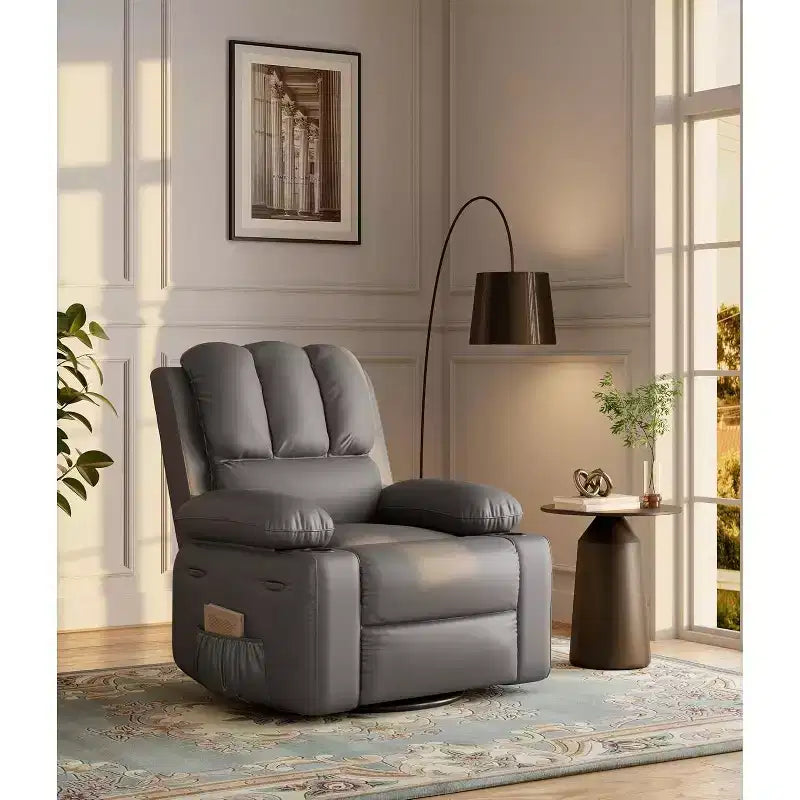 Manual Recliner Chair, PU Leather Reclining Sofa Chair, Modern Comfy Armchair for Bedroom or Living Room, Leather Recliner Chair for Adults