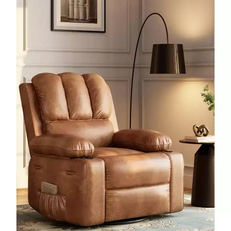 Manual Recliner Chair, PU Leather Reclining Sofa Chair, Modern Comfy Armchair for Bedroom or Living Room, Leather Recliner Chair for Adults