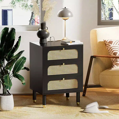 Karl Home 3-Drawer Black MDF (Medium-Density Fiberboard) 27.17in. W Nightstands