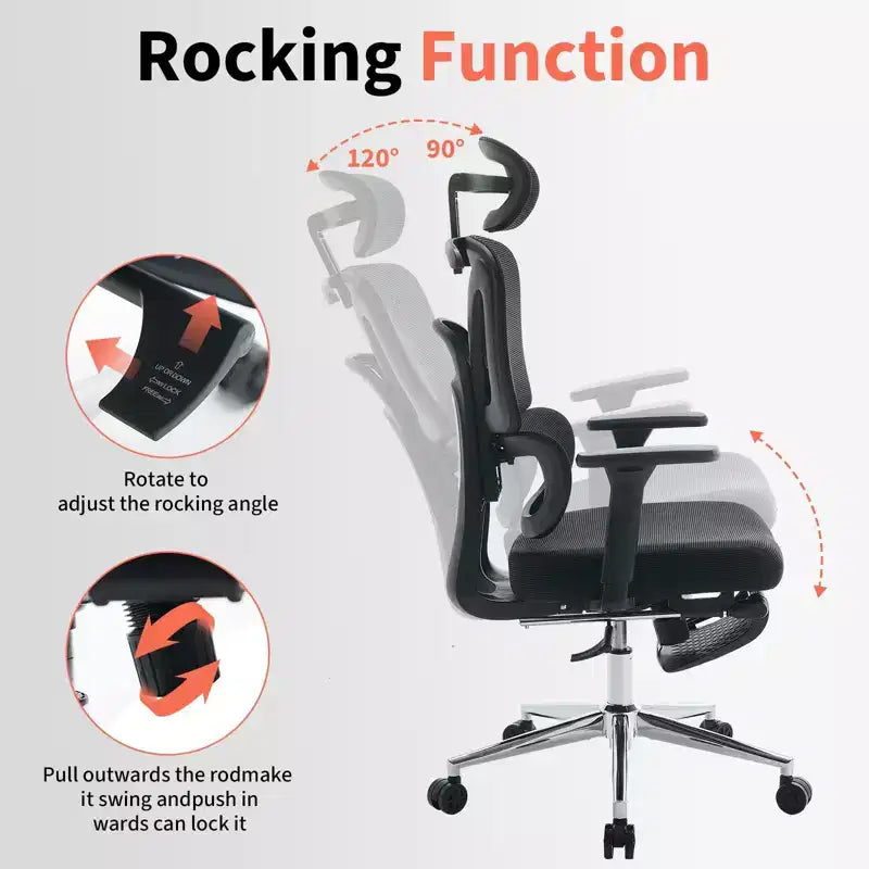 Ergonomic Mesh Office Chair High Back, Adjustable Lumbar Support, Padded Headrest & Footrest, Wide Breathable Seat, Swivel Computer Desk Chair