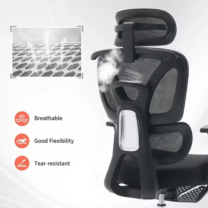 Ergonomic Mesh Office Chair High Back, Adjustable Lumbar Support, Padded Headrest & Footrest, Wide Breathable Seat, Swivel Computer Desk Chair