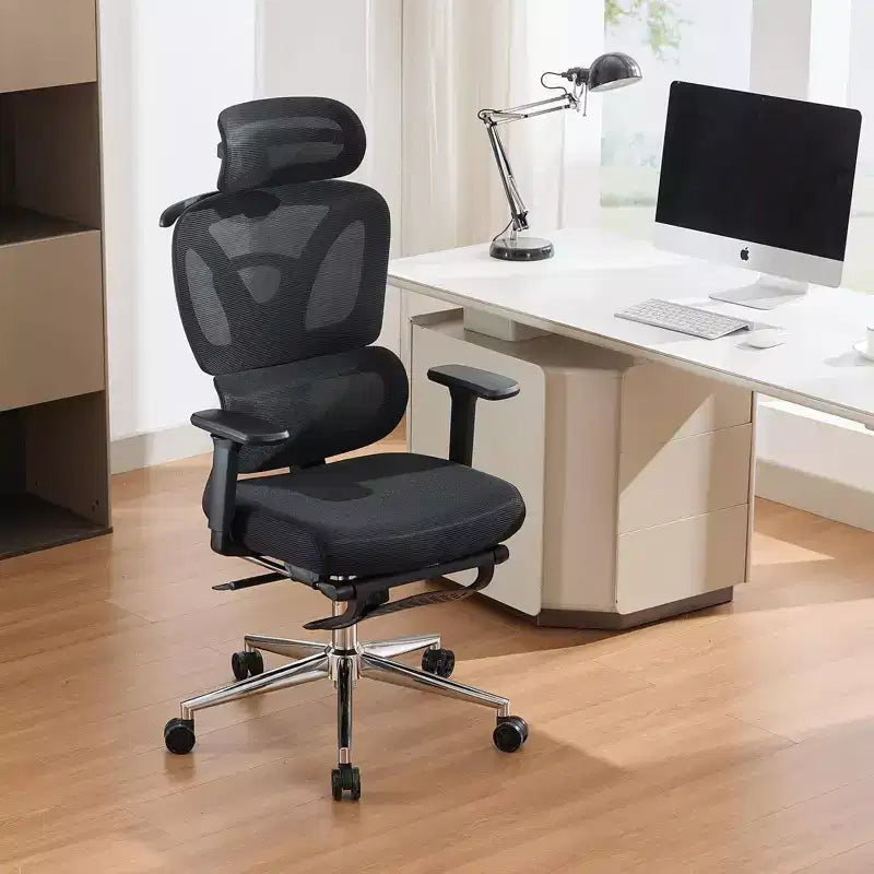 Ergonomic Mesh Office Chair High Back, Adjustable Lumbar Support, Padded Headrest & Footrest, Wide Breathable Seat, Swivel Computer Desk Chair
